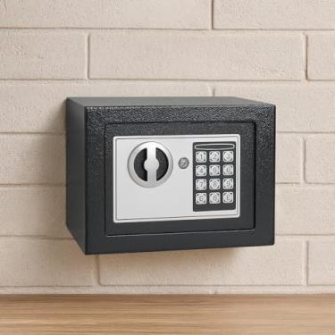 Imagem de Cofre Digital Eletrônico com Teclado e Chave, 17x23x17cm, Preto, Aço Laminado