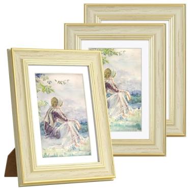 Imagem de Axeman Porta-retrato 12 x 18 cm com tapete para fotos de 10 x 15 cm, elegante design vintage ornamentado com acrílico para exibição de parede/mesa, decoração rústica de grão de madeira envelhecida