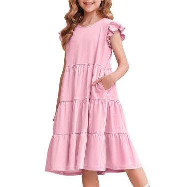 Imagem de Vestido Arshiner Summer, manga com babados, em camadas, algodão, swing