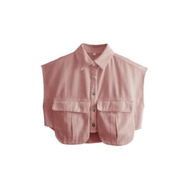 Imagem de Camisa recortada com botões Perbai Summer Denim Pink para mulheres