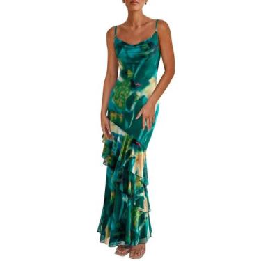 Imagem de Vestido longo PRETTYGARDEN 2025 com estampa floral de verão verde XL