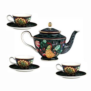 Imagem de Conjuntos de chá com bule de chá, conjunto de chá de porcelana, xícara de chá e pires, conjunto de xícaras de café vintage para chá da tarde, B (A) (B) (A)