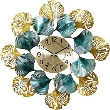 Imagem de WYUYIWH Relógio de parede contemporâneo para decoração de parede/relógios de parede silenciosos, decoração de folha de ginkgo de ferro forjado, decoração de parede, relógio de parede contemporâneo