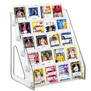 Imagem de Suporte de exibição de cartão colecionável de 5 camadas Upgrad, suporte vertical de 5 níveis para beisebol, basquete, esportes, suporte de exibição de cartas, prateleira de mesa para placas PSA BGS
