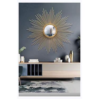 Imagem de Espelho decorativo Starburst Espelho de parede de metal Espelho para pendurar na parede em forma de explosão de sol Espelhos de banheiro Sala de estar Espelho de parede 60 cm
