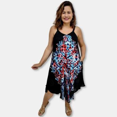 Imagem de Vestido Indiano Trapézio com Bolso Estampa Árvore da Vida - Sarat Moda