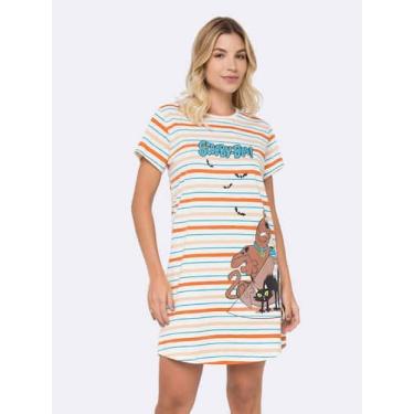 Imagem de Camisola Manga Curta Scooby-Doo Listrada - Veggi, Marfim, M, Feminino