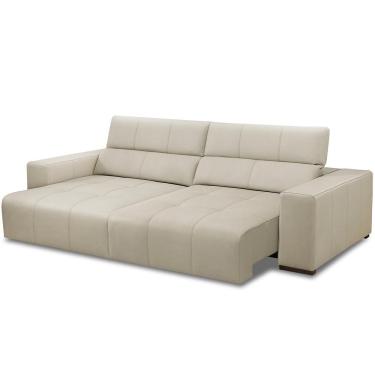 Imagem de Sofá Retrátil Reclinável Para Sala 3 Lugares 250cm Bari L06 Couro Off White - Lyam Decor