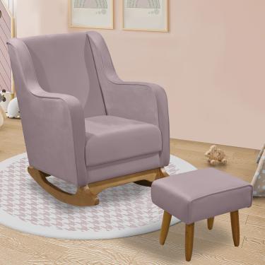 Imagem de Poltrona de Amamentação com Balanço e Puff Ariely Veludo Rosê F06 - D'Rossi