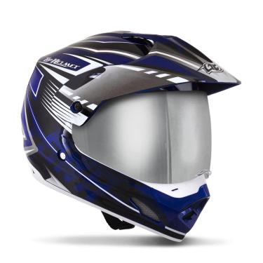 Imagem de Capacete Moto Cross Trilha Th1 Vision Adventure 60 Viseira Espelhada Azul/Branco Tam. 60