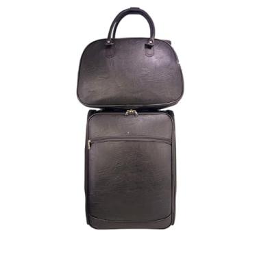 Imagem de Mala + Bolsa De Viagem Padrão Avião Anac Bordo 10Kg Com Rodinhas Zíper Cadeado Resistente Impermeável (Marrom escuro)