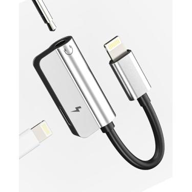 Imagem de Adaptador Lightning para conector de áudio de 3,5 mm (2 em 1) para carregador de iPhone 14, divisor de cabo auxiliar de carro para Apple MFi adaptador certificado para iPad Pro, conector de