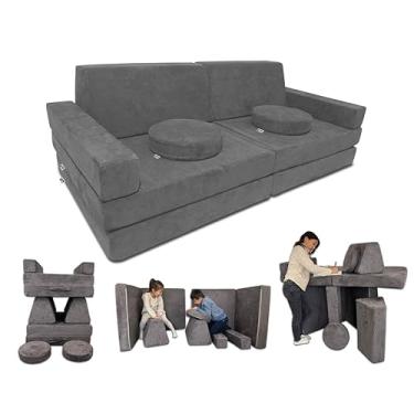 Imagem de Mod Blox Sofá infantil modular macio de 10 peças para meninos e meninas | Sofá de construção de forte secional infantil para sala de jogos com capas de microcamurça + almofadas de espuma conversíveis