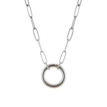 Imagem de Bolenvi Colar com pingente de pingente de argola aberta de prata ou ouro, clipe de papel, presente de joia para mulheres, corrente de aço banhado a ouro 18 k para pingentes, contas, anéis e pingentes