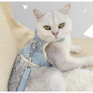 Imagem de Coleira Peitoral Colete com Guia para Gato Múltiplas Cores (Azul, S)