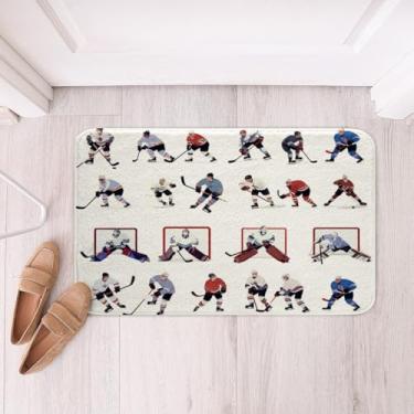 Imagem de Tapetes de banheiro de hóquei no gelo para crianças, tapetes de banheiro punk com parte traseira antiderrapante para eventos esportivos de inverno, tapete de entrada interno para banheiro, tapete de chão absorvente de água