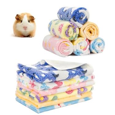 Imagem de PETKNOWS 6 peças de cobertores de lã de porquinho-da-índia, lavável de lã de animais pequenos, forro de gaiola absorvente para animais de estimação, tapete de dormir para hamster, furão, coelho
