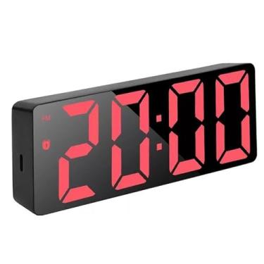 Imagem de Despertador Digital de Mesa 16x6x2.5cm, Temperatura e Funciona (Preto Com Led Vermelha)
