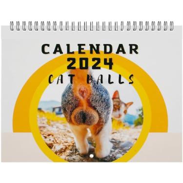 Imagem de HSHGZSR Calendário de parede engraçado 2024 decorativo fofo de gatinho e bumbum de gatinho, calendário de pegadinha, calendário de pegadinha de gato butthole para pendurar na parede para escritórios