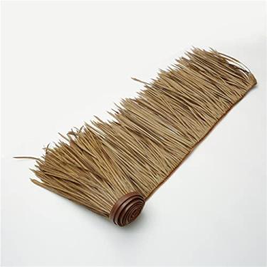 Imagem de Palmeira artificial telhado de palha decorativo palmeira rolo de palha 50 x 100 cm painéis de palha de plástico PE à prova de fogo resistente a rasgos para tiki bar jardim pátio deck gazebos casa