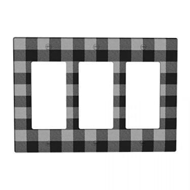 Imagem de Capa de interruptor de luz decorativa xadrez preto e branco Buffalo Three Gang Rocker, 3 entradas decorador placa de parede tampa de tomada receptáculo, tamanho 4,5" x 6,38" polegadas