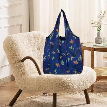Imagem de Sacola de compras reutilizável dobrável no bolso, sacola ecológica à prova d'água e lavável na máquina, bolsa reciclada compacta para compras diárias, viagens, produtos e armazenamento de pássaros
