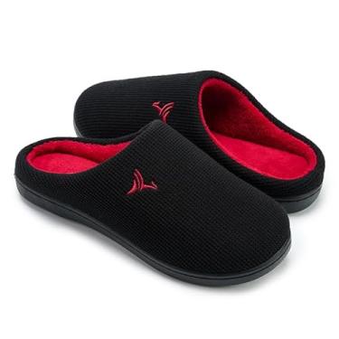 Imagem de Chinelos masculinos de espuma viscoelástica com forro de malha antiderrapante para uso interno e externo, Preto/vermelho, 12.5-13.5 Women/11-12 Men