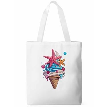 Imagem de Sacolas de lona, bolsa de pano para compras de supermercado, sobremesa de gelo, reutilizável, bolsa de ombro para viagem, trabalho, academia, Branco, Clássico