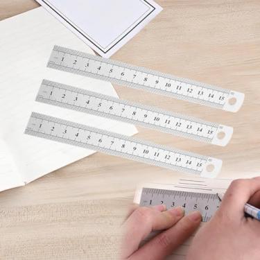 Imagem de Conjunto de 3 réguas de aço inoxidável ferramentas de medição régua de borda reta com polegada e métrica para engenharia de desenho (prateado, 15 cm)