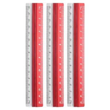 Imagem de Generic 3 peças régua reta 15 cm régua de transferidor de liga de alumínio de plástico métrico ferramenta de medida geométrica para escritório de arquiteto artista, vermelho