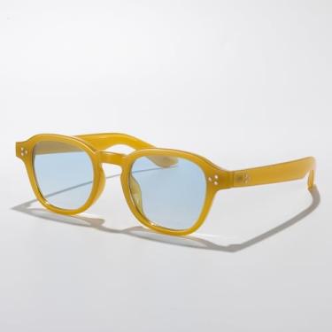 Imagem de Óculos de sol quadrados retrô para mulheres e homens, óculos de sol vintage com proteção UV, Armação amarela/lente gradiente azul, Lens Width: 46 Millimeters