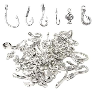 Imagem de 60 peças criativas em forma de anzol pingente de liga de prata antigo pingente de peixe engraçado tema de pesca achados de joias para brincos faça você mesmo, colar, pulseira, chaveiros, artesanato, 6