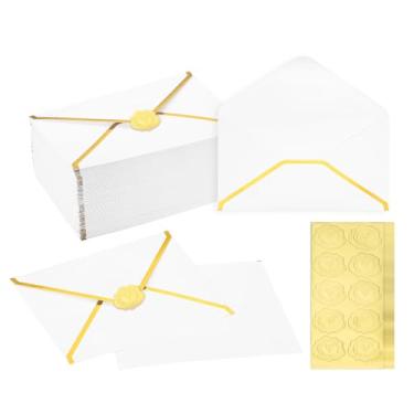 Imagem de PATIKIL Envelopes A7 100 peças, 12,7 x 17,8 cm, envelopes de convite de borda dourada, envelopes para festa de correspondência, cartões de convite de casamento, aniversário, escritório, branco
