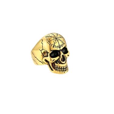 Imagem de Anel de caveira gótica para mulheres e homens, banhado a ouro/preto/prata, estilo vintage, estilo motociclista, tamanho 7-14, 9, Aço inoxidável, Sem pedra preciosa