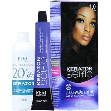 Imagem de Coloração permanente em creme para cabelos, Com cistina e óleo de macadâmia, Selfie, 50g, Keraton, Nº 1.0 Preto