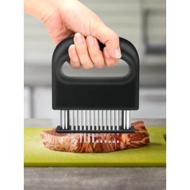 Imagem de Amaciador de carne com 48 lâminas de agulha ultra afiadas de aço inoxidável, amaciador de bife para amaciar carne, peru, frango, bife, vitela, porco, peixe (preto)