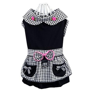 Imagem de Vestido para cães Hdwk&Hped com anel de coleira, fantasia para cães em estilo de empregada xadrez para gatos pequenos, preto #1