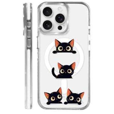 Imagem de MQJCYB Capa magnética para iPhone 15 Pro com design em base transparente, compatível com MagSafe, capa protetora fina de poliuretano termoplástico macio para celular feminina e meninas amam animais de