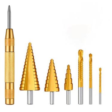 Imagem de Kit Brocas Escalonadas Profissional com Punção Central Estojo e 7 Peça