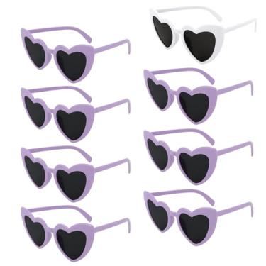 Imagem de Uintoon Óculos de sol de coração, 8 pares de óculos de sol de despedida de solteira em forma de coração, lembrancinhas de festa de noiva para mulheres e meninas, Branco, roxo, 13in*6in*1in