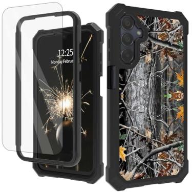 Imagem de Capa para Samsung Galaxy A15 5G com protetor de tela de vidro temperado, proteção total à prova de choque, resistente, durável, capa para celular para Samsung A15 de 6,5 polegadas, camuflagem