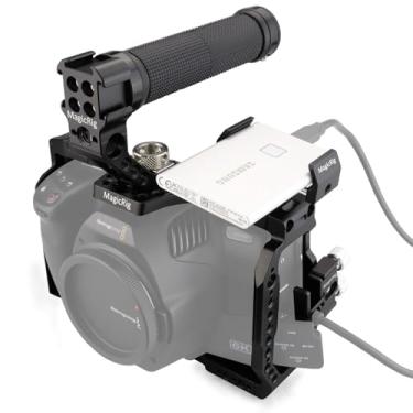 Imagem de MAGICRIG Gaiola completa da câmera para BMPCC 6K Pro/6K G2, com alça superior de localização ARRI (com 3 sapatos frios), suporte de montagem SSD T5/T7/T9, braçadeira de cabo, compatível com câmera
