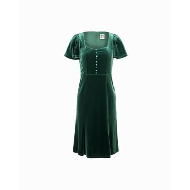 Imagem de Anne Klein Vestido midi de veludo com manga esvoaçante, Verde, 50