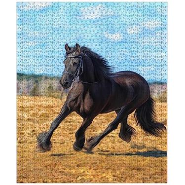 Imagem de YINGJIEKISSU Quebra-cabeça de corrida de cavalos marrom preto - quebra-cabeça de madeira para formatura ou - 1000 peças para adultos