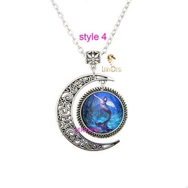 Imagem de LERYDESI Colar de sereia da moda, joia da lua, pingente mágico, presente delicado para meninas adolescentes e mulheres desenho animado de conto de fadas, Vidro