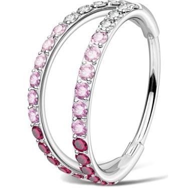 Imagem de OUFER Piercing de nariz de argola dupla, 20G 6 mm rosa gradiente de Natal piercing de nariz de aço cirúrgico para mulheres, anéis de nariz elegantes para mulheres perfeitos para piercing de narina de
