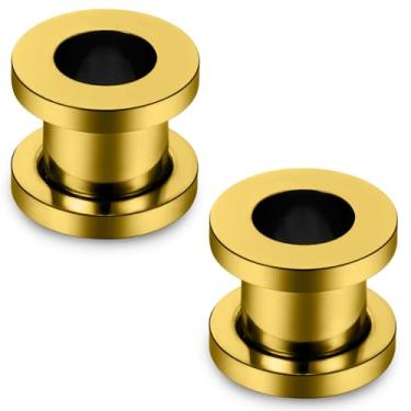 Imagem de Ocptiy 10G-00G Astm F136 Túneis de titânio para parafusos de orelha, ajustados, alargadores, alargadores, alargador, piercing de joias para mulheres e homens, prata, ouro, 1 par, 4 Gauge = 5mm = 3/16