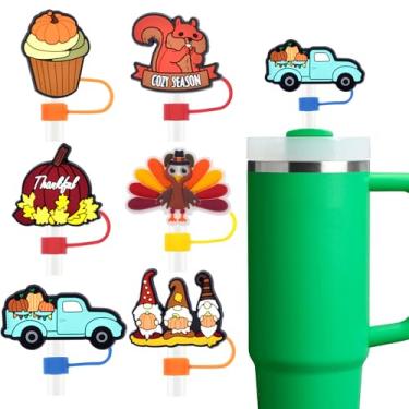 Imagem de 6 peças de capa de palha de ação de graças para copo Stanley, bonito topo de palha compatível com canudos de 10 mm de diâmetro, pontas reutilizáveis à prova de poeira, acessório de copo Stanley