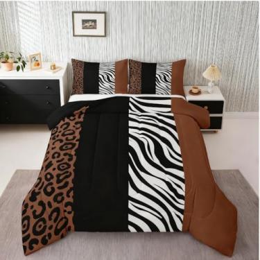 Imagem de Feelyou Conjunto de cama de leopardo, macio, para meninos e meninas, preto e branco, zebra, solteiro, estampa animal, edredom de microfibra, guepardo, 2 peças com 1 fronha