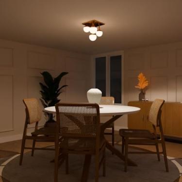 Imagem de Plafon Sobrepor Lustre Luminaria Quadrada Jabuticaba 4 Vidros Globo Bivolt